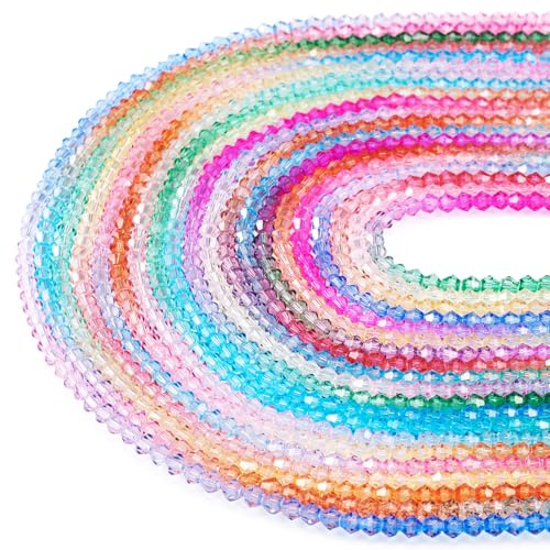 Cheriswelry 4mm Faceted Glass Beads - 20 Color Transparent Crystal Loose Spacer Gradient Bicone Beads for Earring Necklace DIY Handicrafts Jewelry Making (20 Strands, About 1640 Pcs)