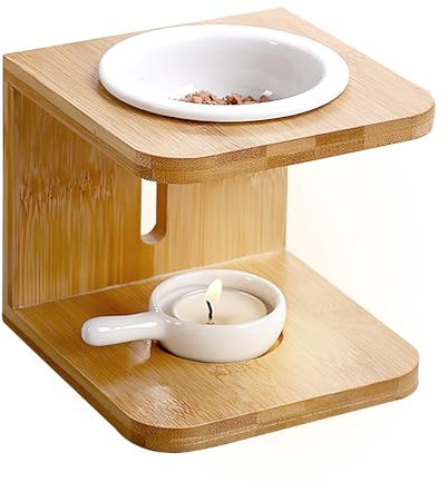 DAKLUNAR Lampada profumata per oli essenziali, lampada aromatica in ceramica bambù, lampada aromatica con cucchiaio riscaldatore, set di candelieri, scaldabagno olio essenziale