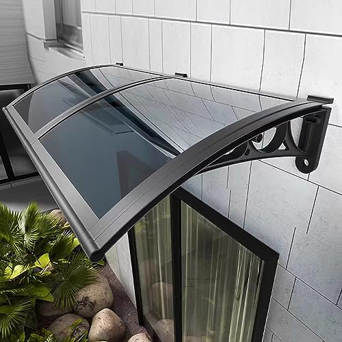 Modern Grau Polycarbonat Fenstermarkise Vordach für Haustür Terrasse Veranda Sonnen- und Regenschutz mit UV Schneeschutz Outdoor Garten Markise (60x260cm/24x102)