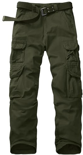 Faysfad Men's Cargo Trousers Combat Military Tactical Cotton Work Pants with Multiple Pockets(6325,Amy Green,34)