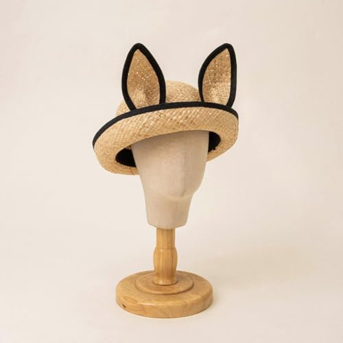 Lpitoy Sombrero De Paja con Orejas De Conejo para Niños, Sombrero Tejido De Paja a Mano, Gorra Redonda De Paja, Gorra con Sombrilla, Sombrero De Paja con Protección Solar para Viajes Aire Libre