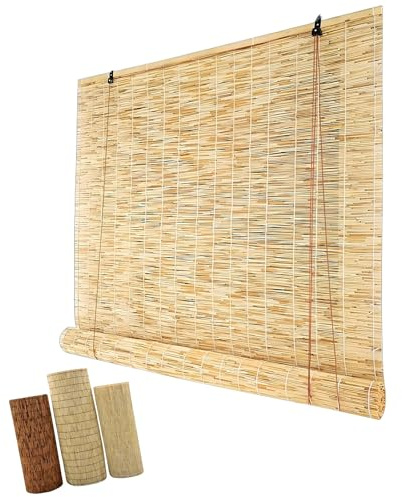 Bambusrollo Jalousine Retro Rollo Bambus 95 100 115 120 135 140 150 160 175 180cm Breit Atmungsaktiv Bambus Vorhang Für Fenster/Balkon Braun(Natural White,160cm W x 184cm H)
