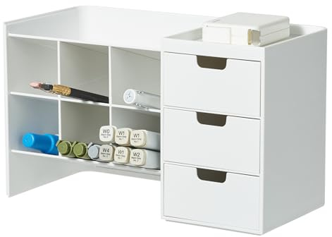 Blue Ginkgo Hive Stack Desk Organizer – Porte-stylos empilable avec tiroirs – Rangement bureau, fournitures scolaires, maquillage (Fabriqué en Corée, Blanc)