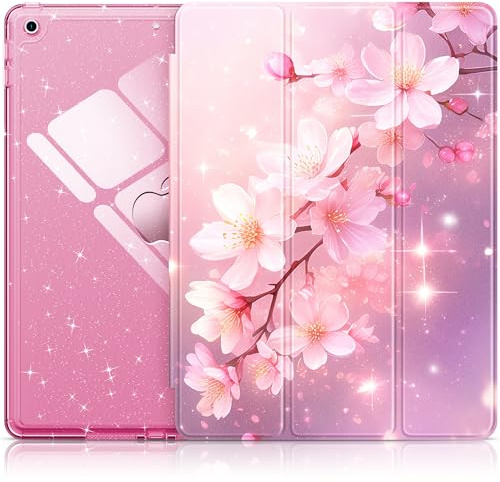 INFILAND Funda para iPad de 9ª generación 2021, iPad de 8ª generación 2020, iPad de 7ª generación 2019 de 10.2 pulgadas, funda con purpurina con parte trasera transparente, soporte para lápices para