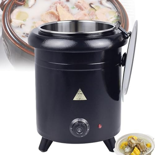 Pentola per zuppa calda da 10 litri, pentola elettrica per zuppa da 400 W, riscaldatore per zuppa per ristoranti commerciali, con coperchio incernierato in acciaio inossidabile, per buffet, feste