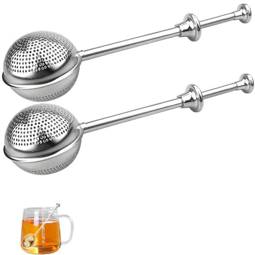 Juego de 2 pinzas de té para té suelto, bolas de té con mango telescópico, acero inoxidable 304, pinzas para té, colador de té, infusor de té, plumero de acero inoxidable para azúcar, harina, especias