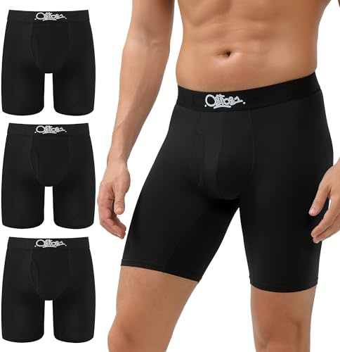 OEIOEI Boxer da uomo a gamba lunga, in bambù, con mosca, morbidi, anti sfregamento, confezione da 3