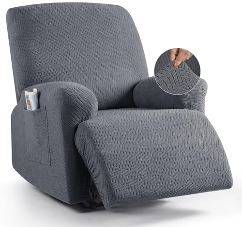 KinCam Stretch sesselschoner mit armlehne, ohrensessel überzu, sesselschoner für relaxsessel und Fernsehsessel, weich waschbar Sofa bezug für Kinder, Hund und Haustieres (1-Sitzer, Dunkelgrau)