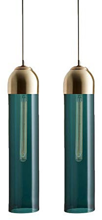 MMRTDJDR Lampada del soffitto 1 Coppia di Isola da Cucina Isola sospesa lampadario cilindrico Luce a soffitto - Apparecchio di Illuminazione del Paralume in Vetro - T300 E14 Lampads Bulbo Flauto