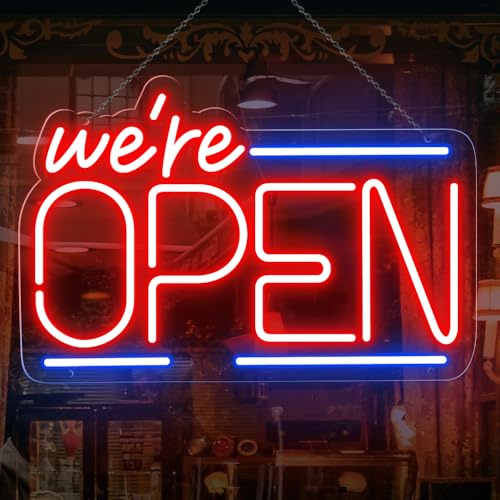 Offenes Neonschild, 41,9 x 27,9 cm, LED-offenes Schild für Geschäftswände, Fenster, Tür, Bar, Café, Restaurant, Salon, Hotel, Geschäft, Dekoration, Neon, offenes Schild, USB-betrieben mit An