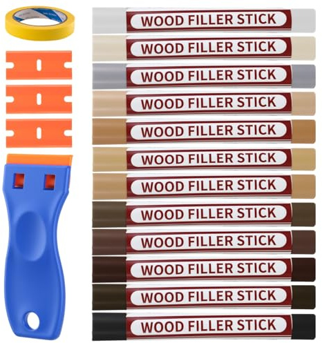ertlutw Laminat Wachs Reparaturset 12Farbe Laminat Reparaturset mit Schaber | Hartwachs Reparaturset Möbelreparaturstift Möbel Arbeitsplattet Reparatur Fliesenreparaturset Parkettreparaturset für Flecken