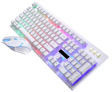 Mechanical Keyboard Mouse Set Wired USB 104 Keys White