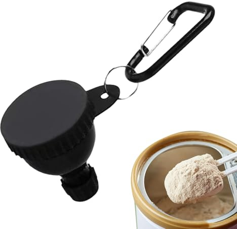 Generisk förvaringslåda | 6,6 cm hängande låda | behållare för fitness pulvertillskott | bärbar 50 ml tratt med karbinhake för proteinpulver, perfekt för resor, sport och på språng