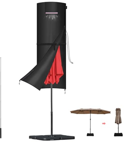 LAMUNI Funda Parasol Jardin, Cubierta Sombrilla con Varilla, Funda Sombrilla de Playa Exterior Funda Protectora Parasol Impermeable 420D Oxford Cubierta para Sombrilla Doble de Jardin, 160x60/60cm