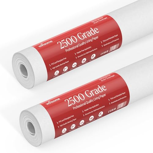 WINSOME 2500 Grade Lining Paper for Walls - Heavy Duty Plain White Lining Paper Thick Paintable Kitchen Bedroom Wallpaper Paint Shield for New Damaged Walls - Single 10M Roll (Pack of 2)