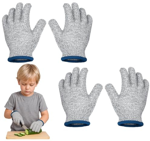HcvGcm 2 Paar Schnittschutzhandschuhe Kinder, 16 cm Level 5 Schnittschutz, Schnitzhandschuhe für Kinder, Schnittfeste Handschuhe für Küche, Garten und Basteln, HPPE und Nylon