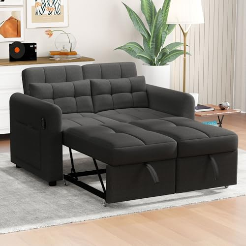 BXEYXE Modernes Design: Loveseat-Sofa. 3-in-1-Ausziehsofa mit Verstellbarer Rückenlehne. USB. Armlehnentaschen und Kissen. Geeignet für Wohnzimmer. Schlafzimmer. Wohnung usw.