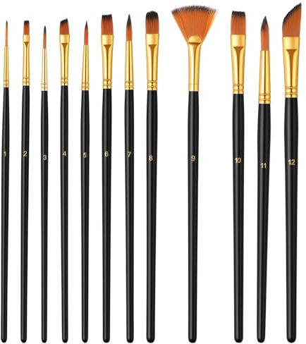 Künstlerpinsel-Set, 12 Stück Verschiedene Formen und Größen, Professionelle Pinsel für Acryl, Aquarell, Öl und Gouache, Anfänger und Profis