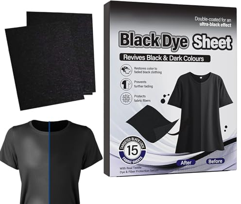 Tanakeji Black Dyes for Clothes, Pack of 15 Clothing Restoration Agents, Black Textile Dye, Wash Sheets, for Washing Textiles, Fabric Care, Washing Machine and Restoration of