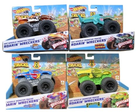 Hot Wheels Monster Trucks Roarin' Wreckers 4er-Pack Bundle, Mega Wrex, ab 3 Jahren, HDX60-956K