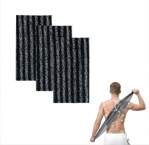 Serviette De Douche Exfoliante™Gant de Gommage en Fibre de Bambou et Charbon - Serviette de Douche Exfoliante Naturelle Pour les peaux Convient à tous les types de peau (Rayure noire)
