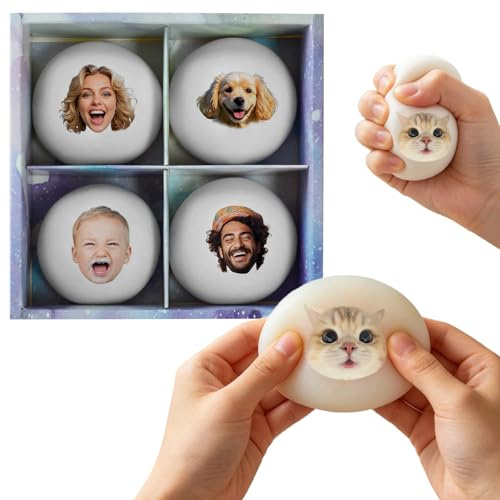 Individuell Stressball, Squishy – Personalisierbares Fotos, Lustige Baozi-Form, 4Er Set Geschenkbox, Stressabbau-Spielzeug Für Erwachsene, Jugendliche Und Den Büroalltag