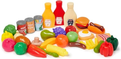Casdon Play Food Set. 44 Piece Play Food Set for Children Aged 2+. Contains A Delicious Assortment of Fruits, Vegetables and Meals