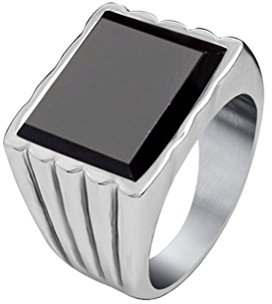 PAURO Herren Edelstahl Quadrat Vintage Edelstein Ring, Onyx Und Granat Rubin Inlay Rot Größe 65