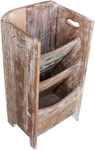 GURU SHOP Zeitungsständer aus recyceltem Teakholz, massiv, antik, Modell 1b | Hübsches Design, mühevoll aufgearbeitet, ideal für Wohnzimmer, stabil und langlebig, umweltfreundlich