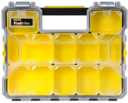 Stanley Organizador Impermeable FatMax con Tapa Prácticamente Irrompible, Diseño Antidesplazamiento y Cierres Metálicos Antioxidantes, Negro/Transparente/Amarillo, Modelo 1-97-517