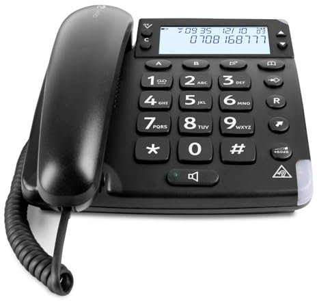 Doro Magna 4000 Landline Phone - Corded House Phone - Ideal for Seniors - Audio Boost Button and Display - 2 One-Touch Memories - Speakerphone - Black Phone - Visual Ring Indicator - No Answerphone