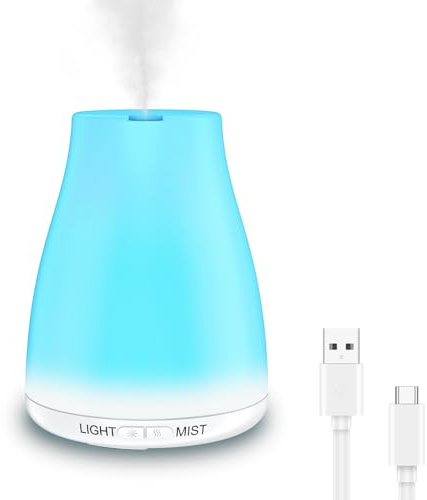 Criacr 100ml Essential Oil Diffuser, Mini USB Powered Aromatherapy Diffuser, 7 Changeable Colored Lights, Adjustable Mist Mode, Waterless Auto Shut-Off, Whisper-Quiet for Home, Bedroom, Spa, Office