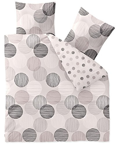 CelinaTex Touchme Biber Bettwäsche 200 x 220 cm 3teilig Baumwolle Bettbezug, Set, Bettgarnitur für Sommer und Winter, ganzjährig, pflegeleicht, Filia Punkte beige weiß grau anthrazit