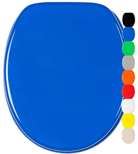 Sanilo WC Sitz mit Absenkautomatik, viele einfarbige Toilettendeckel zur Auswahl, hochwertige und stabile Qualität aus Holz (Blau)