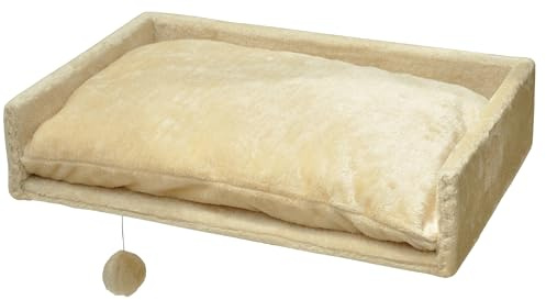 Grande Plate-Forme/hamac pour Poteau à gratter - 60 x 40 cm - avec Coussins - adapté à Tous Les Troncs à gratter - Couleur - Beige