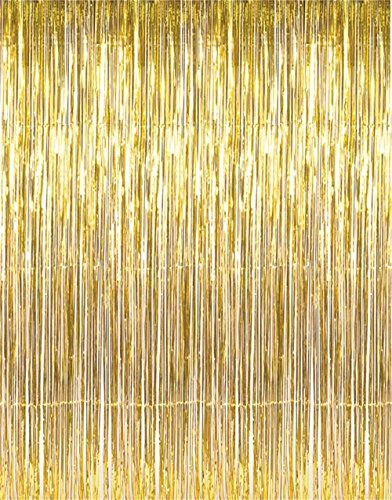 GOER 3.2 ft x 9.8 ft Metallic Tinsel Foil Fringe Curtains Party Photo Backdrop Party Streamers for Birthday,Graduation,New Year Eve Decorations Wedding Decor (1 Pack, Gold)