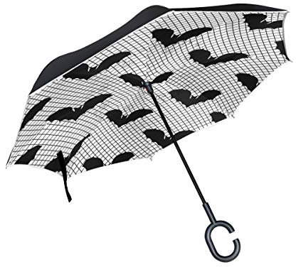 MNSRUU umgekehrte Regenschirme, Fledermaus-Muster, doppellagig, faltbar, Winddicht, UV-Schutz, Winddicht, Reise-Regenschirm für Damen und Herren