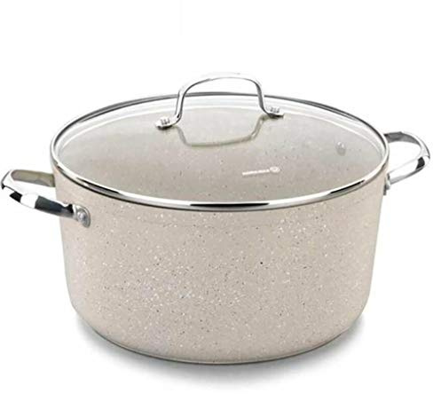 Korkmaz Granita smidd aluminiumgryta | Granitbeläggning induktionsbas köksredskap | Aluminium soppgryta med glaslock 24 x 12,5 cm / 5,0 l.