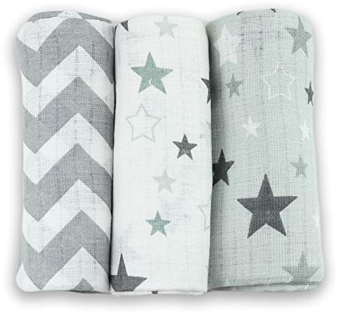 Spotdukar baby för pojkar och flickor – gasvävsdukar – gasvävsblöjor – 3-pack 70 x 80 cm – tygblöjor, tillverkad i EU, testad för skadliga ämnen – baby gasblöjor