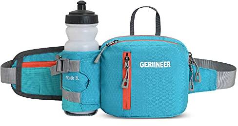 GERIINEER wasserdichte Bauchtasche Gürteltasche mit Flaschenhalter Damen und Herren, Bauchtasche Geeignet für Reise Sport Running und Alle Outdoor Aktivitäten, Hüfttasche Damen Herren Sport (Blau)