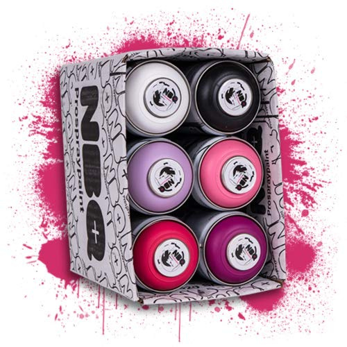 NBQ Packs Pintura en Spray Acabado Mate Arte Calle RESTAURACIÓN Decoración DYV Graffiti BAJA Impresión (VIOLETA NEGRA BLANCA, 12)