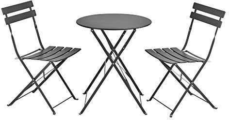 [en.casa] Conjunto Mesa y Sillas Jardín Caprile Juego de Bistró 3 Piezas Mesa de Centro con 2 Sillas Plegables para Terraza Balcón Patio 71 x 60 cm Acero - Gris Oscuro