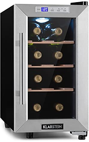 KLARSTEIN Vinoteca 6 Botellas, Nevera Vinos de Una Zona, Nevera Expositora Vino y Cerveza, Vinoteca Pequeña Interior y Exterior con Puerta de Cristal, Nevera Vino Protección UV, Panel Táctil, 4-22°C