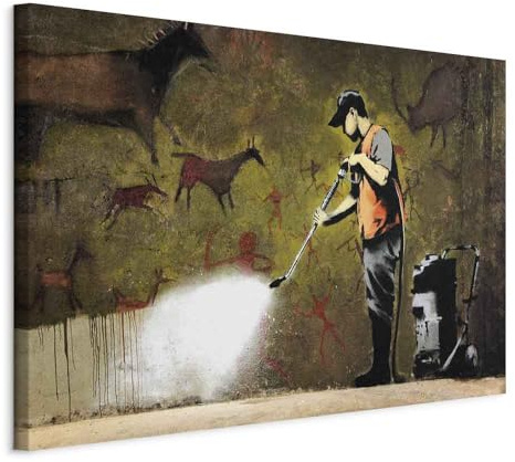 B&D XXL - Akustikbild Banksy Cleans Up Bilder Akustikschaum Hochleistungsschallabsorber Schallschutz Leinwand 1 tlg Wandbild Raumakustik Schalldämmung Street Art Mural Graffiti