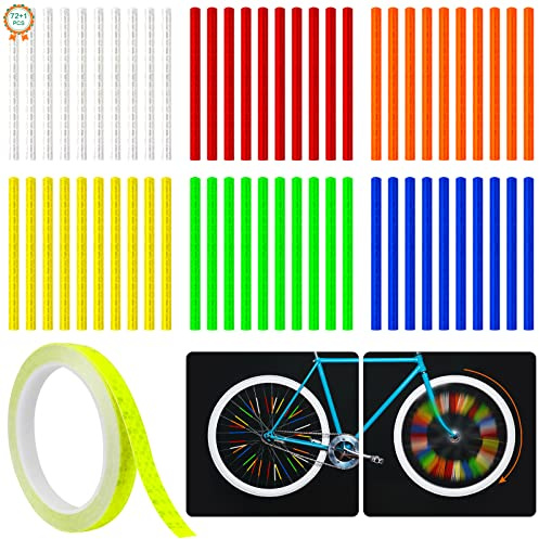 Heilok 72 PCS Cycling Reflectors Bicycle Wheel Spoke Reflectors and 1 Roll Bicycle Reflective Tape High Visibility Bicycle Reflective Strip Safety Warning Mark for All Bicycles - Easy Mount