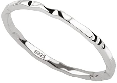 Kakikaki 925 Sterling Silver Minimalist Hammered Textured Thin Knuckle Midi Stacking Rings, Size 7