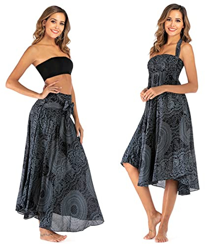 Daysskk Maxi Gonna da Donna 2 in 1 Halter Dress Donna Boho gonne estive Gonna da Spiaggia 97 cm, Modello 1-Nero