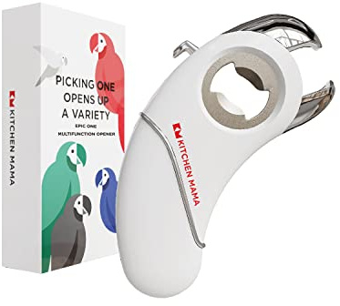 Kitchen Mama Epic One Multifunction Opener: A Pick Ergonomic Opener- Magnetic Bottle Opener, Beer & Soda Can Opener, Pull Tab & Jar Opener for Weak Hands and Arthritis (White)