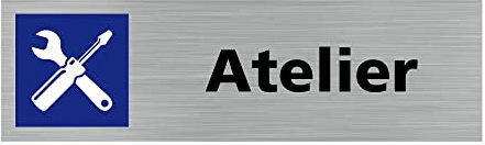 Signalétique.biz France - Plaque de porte ATELIER (Q0273) - 170 X 50 mm - Plaque aluminium brossé de 2mm