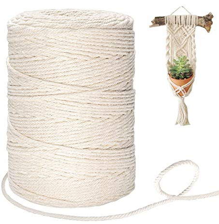 Filato per macramè 3 mm x 300 m, filo di cotone per macramè, corda di colore beige, per fioriere, macramè, appendiabiti, pianta sospesa, decorazione per tessitura, corda per lavori a – beige